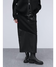 フェイクレザー切り替えナロースウェットスカート