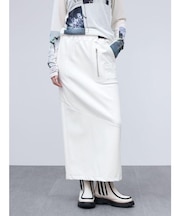 フェイクレザー切り替えナロースウェットスカート