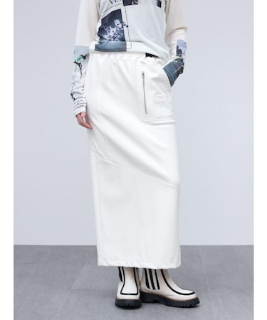 フェイクレザー切り替えナロースウェットスカート