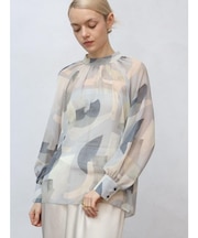 幾何柄プリントシフォンブラウス