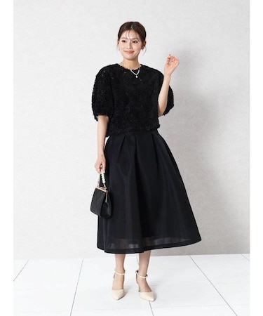 フリンジチュールトップス＆シアーメッシュスカートセットアイテム