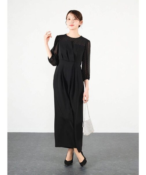 ドットシアースリーブレイヤードオールインワン