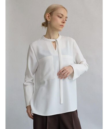 ベーシックバックサテンボウタイブラウス