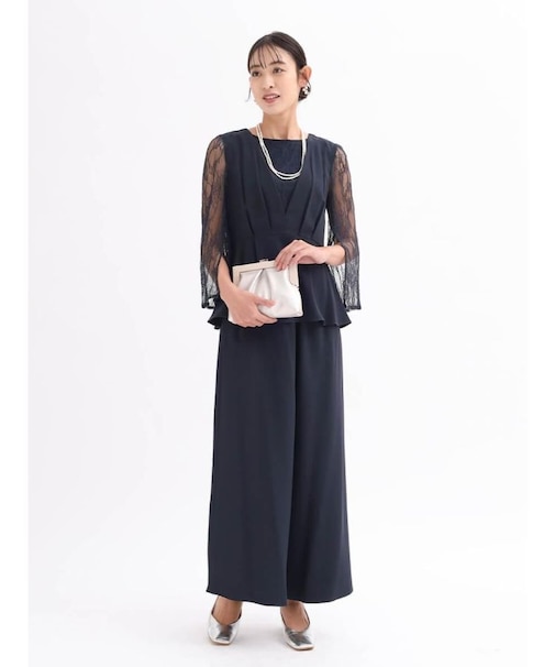 レースブラウスドッキングジレ&パンツセットアップ