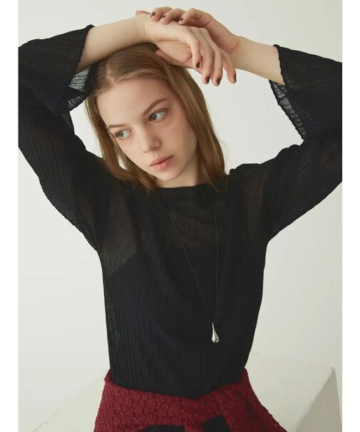 ボートネックシアーリブニット