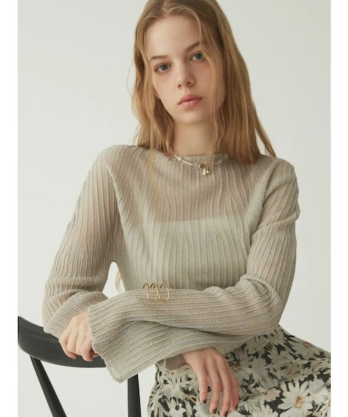 ボートネックシアーリブニット