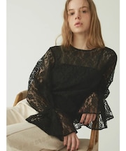 シアーフラワーレースフリルブラウス