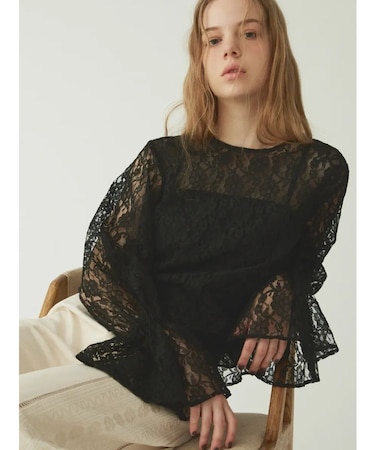シアーフラワーレースフリルブラウス