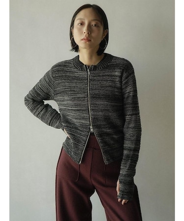 ダブルジップメランジニットカーディガン