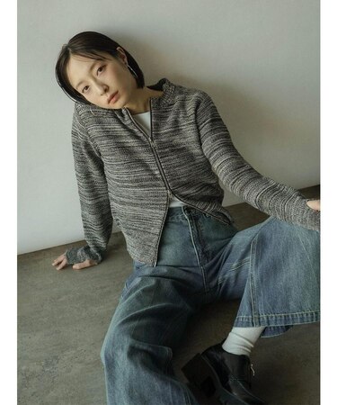 ダブルジップメランジニットカーディガン