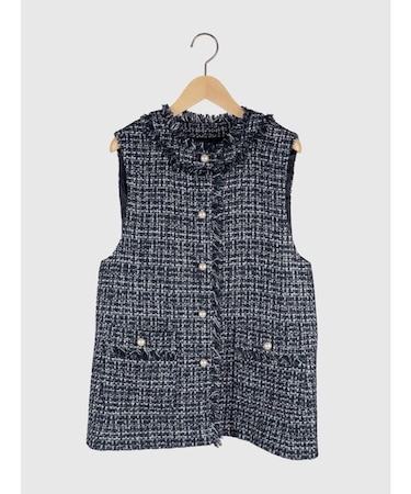 パールボタンツイードジレ