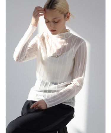 ハイネックラメシアーリブニット