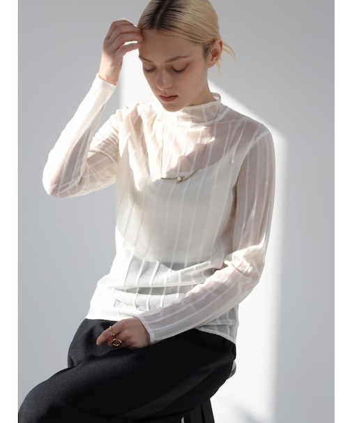 ハイネックラメシアーリブニット