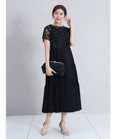 スパンコール花柄ボレロ＆ティアードワンピース