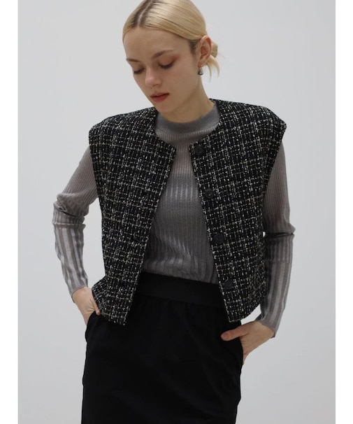 ファンシーツイードショートジレ