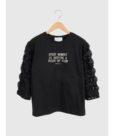 シアーフリルスリーブロゴプリントカットソー