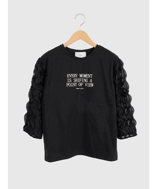 シアーフリルスリーブロゴプリントカットソー