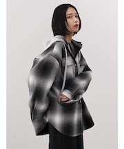 フード付きオンブレチェックシャツジャケット