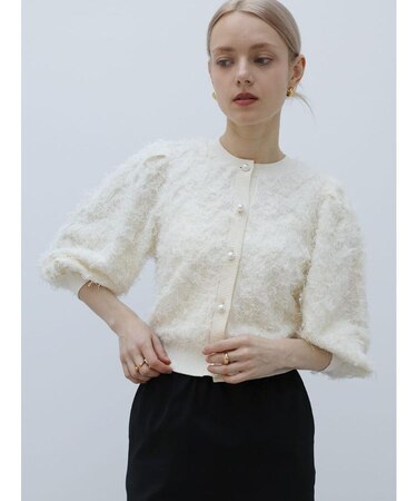 パールボタンシャギーニットカーディガン