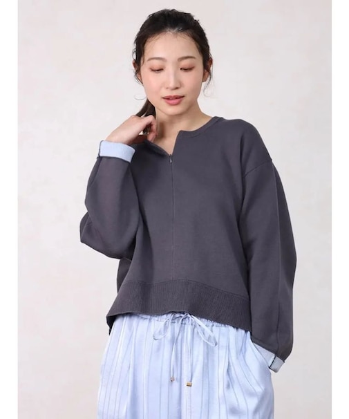 裏配色ジップスウェットライクニット