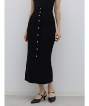 ボタンデザインリブニットスカート