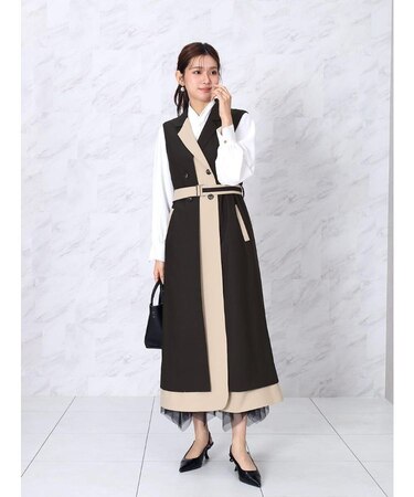 ラウンドヘムバイカラージレワンピ