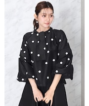 ドット柄ボリュームスリーブブラウス