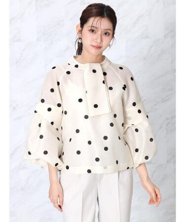 ドット柄ボリュームスリーブブラウス