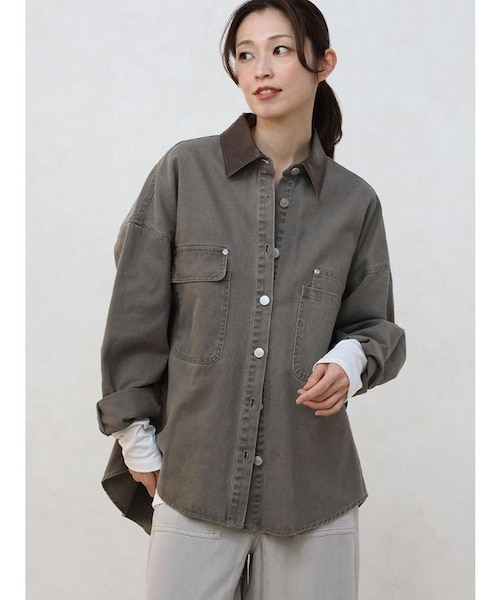 フェイクレザー衿シャツジャケット｜メドックの通販｜&mall（アンド