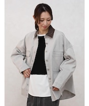 フェイクレザー衿シャツジャケット