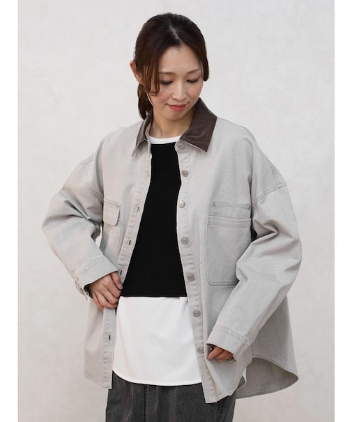 フェイクレザー衿シャツジャケット