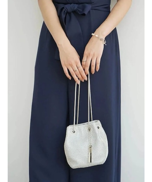 スネークチェーンガラスビジューミニバッグ