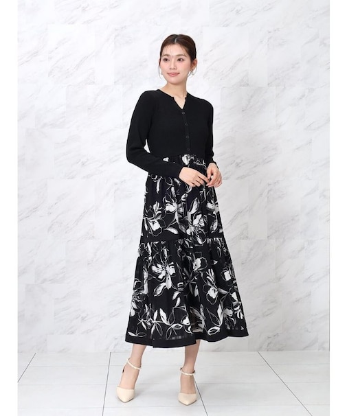 フラワープリントドッキングワンピース