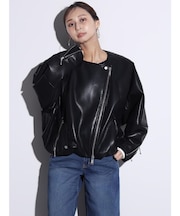 裾バルーンフェイクレザーブルゾン