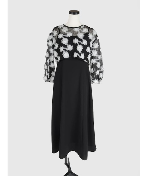 チュールフラワーボレロレイヤードワンピース