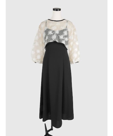 チュールフラワーボレロレイヤードワンピース