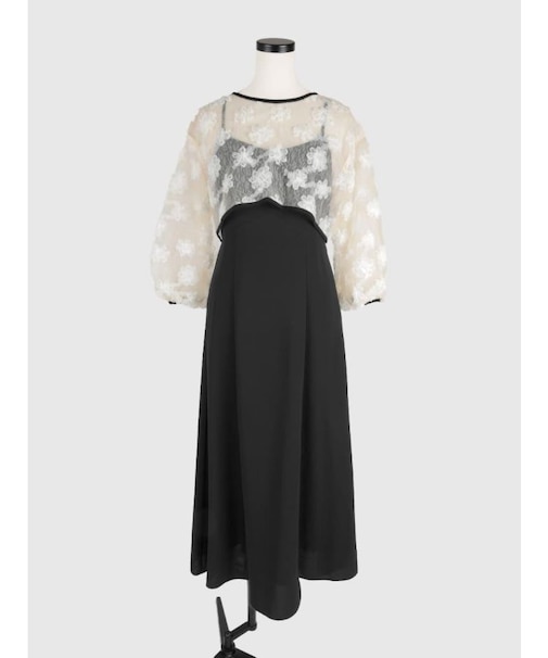 チュールフラワーボレロレイヤードワンピース