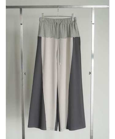 異素材切替リラックスワイドパンツ