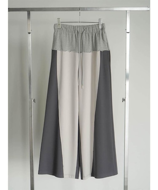 異素材切替リラックスワイドパンツ