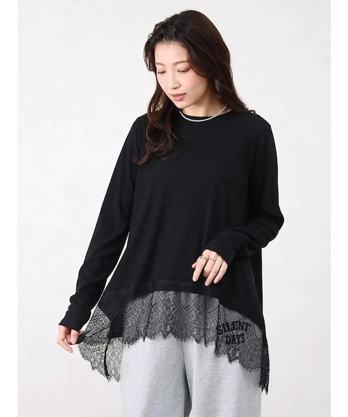 裾ヘムレースロングスリーブプルオーバー