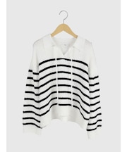 スキッパーデザイン襟付きボーダーニット