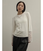 レーススリーブリブパイピングカットソー