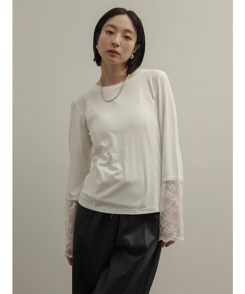 レーススリーブリブパイピングカットソー