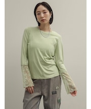 レーススリーブリブパイピングカットソー