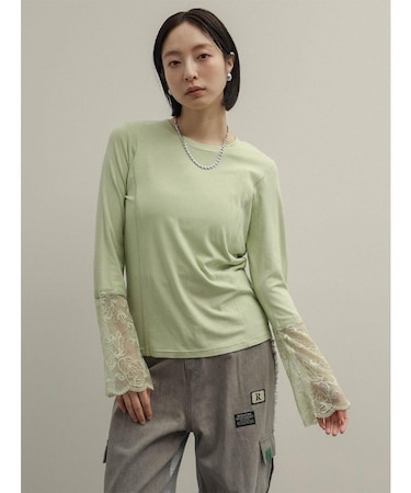 レーススリーブリブパイピングカットソー