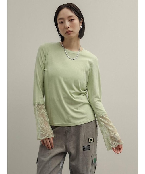 レーススリーブリブパイピングカットソー