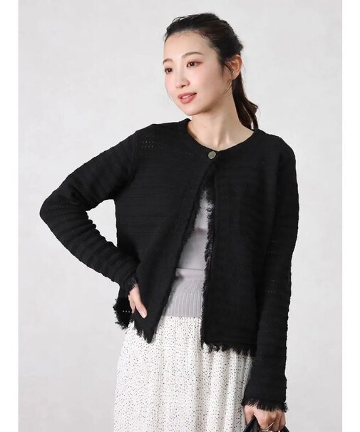 ワンボタンフリンジニットカーディガン