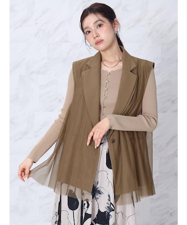 チュールレイヤードダブルカラージレ