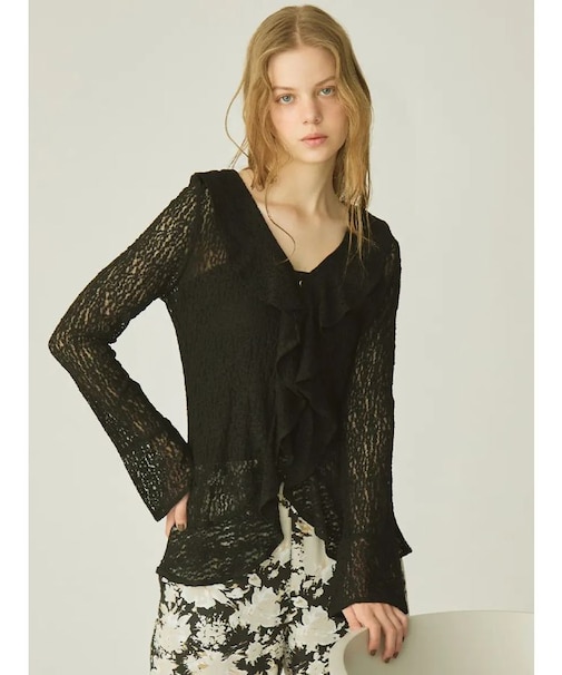 ラッフルフリルレースブラウス