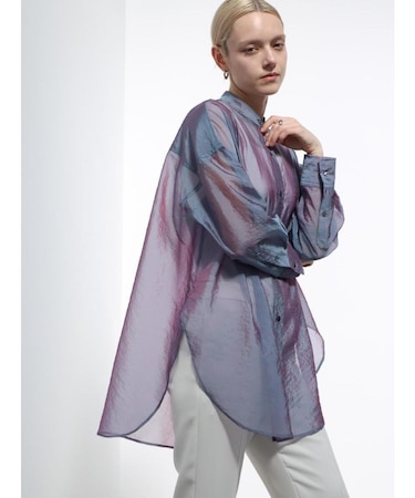 ノーカラーワッシャーシャツ